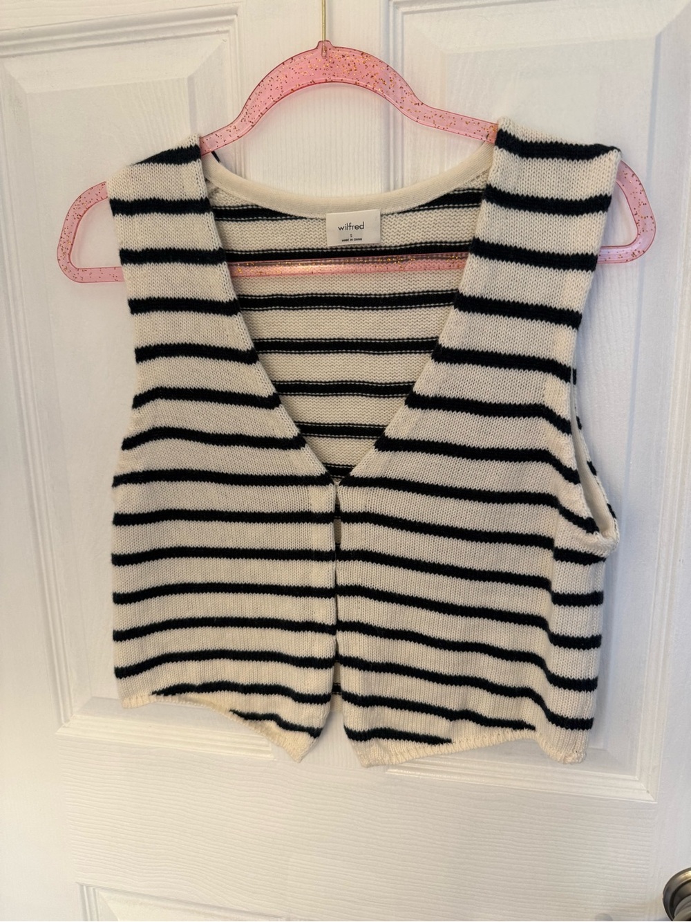 Aritzia Wilfred Black & Cream Striped Knit Vest